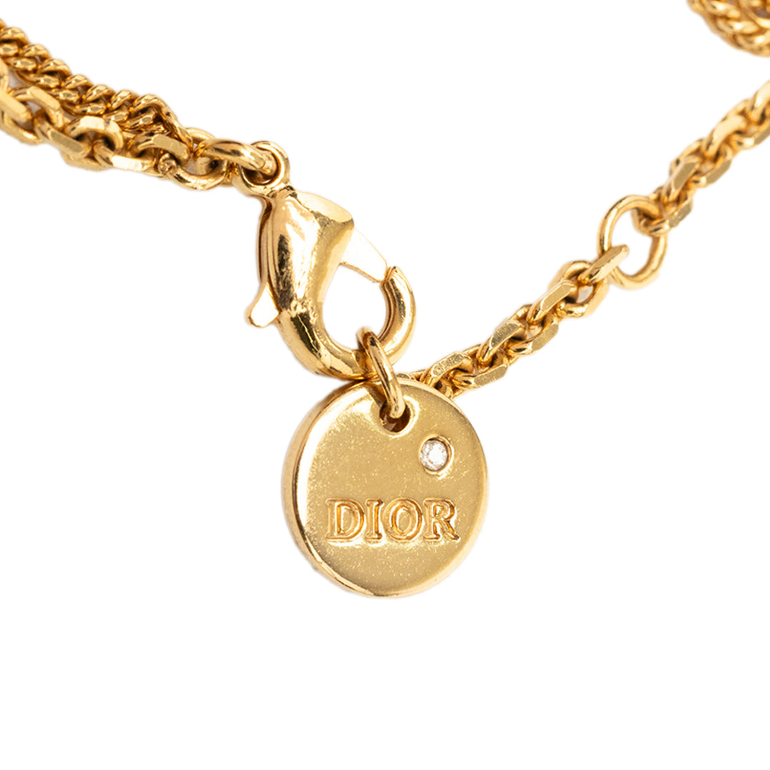 Dior plaqué et Strass CD Logo Heart Charm Double Chaîne Bracelet Métal