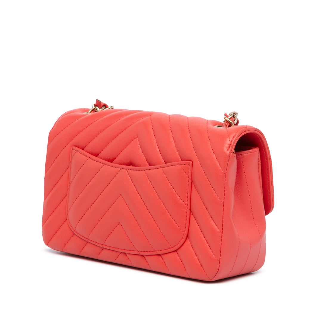 Mini Rectangular Classic Chevron Lambskin Single Flap Red - Gaby Paris