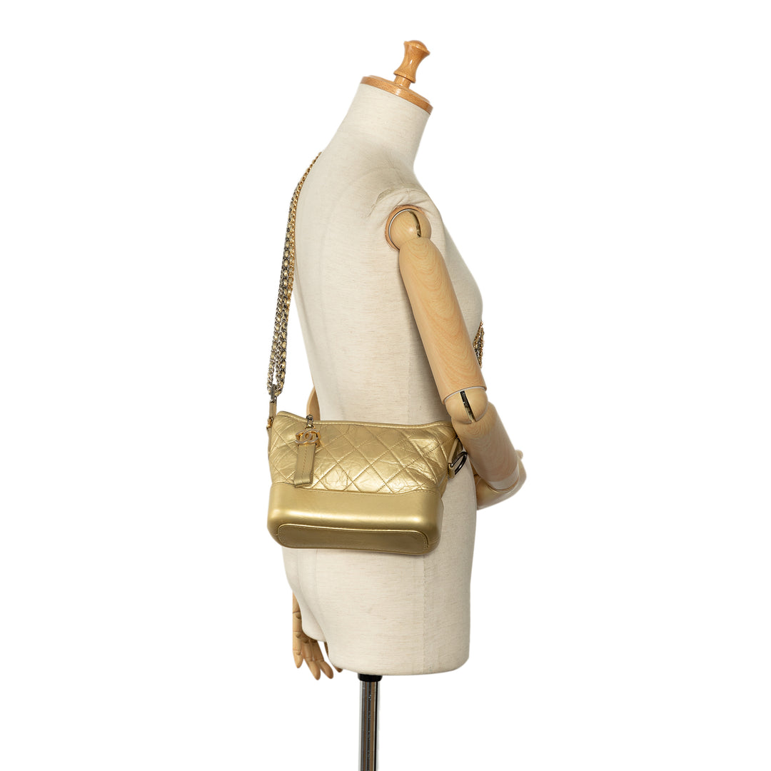 Small Metallic Lambskin Gabrielle Crossbody Gold - Gaby Paris