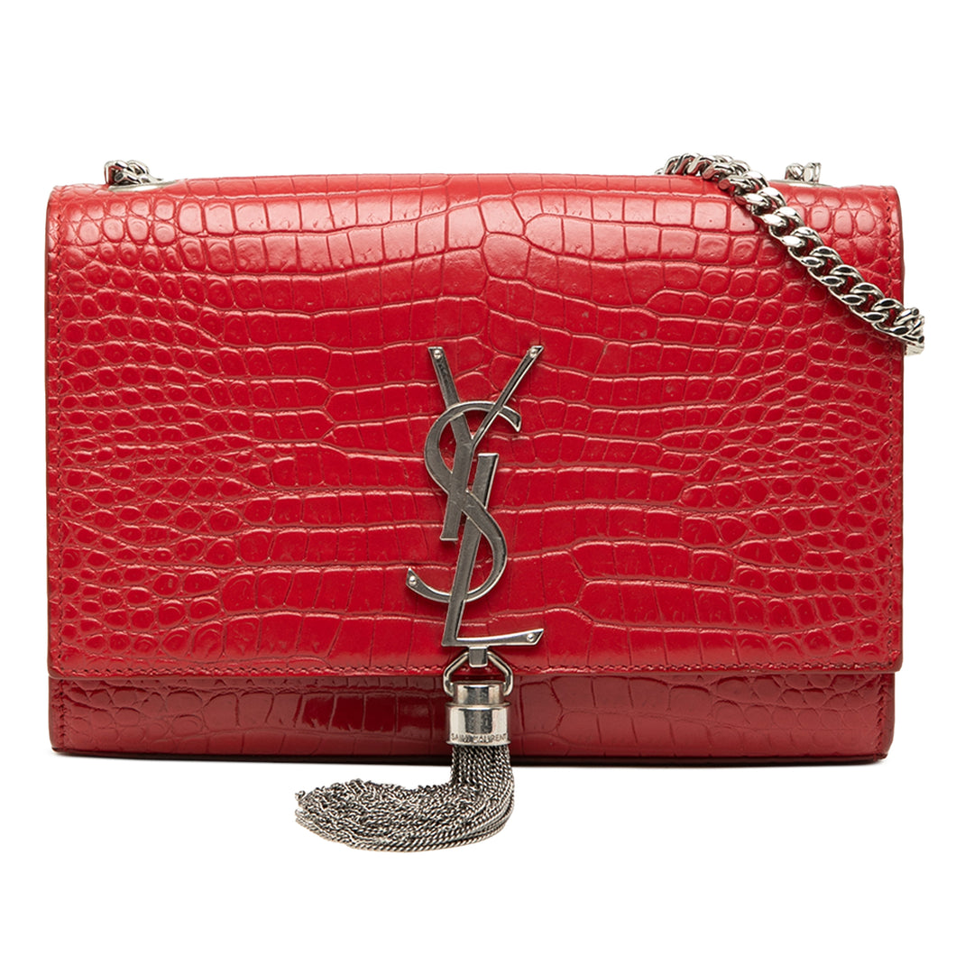 Saint Laurent Small Croc embossé Cuir Monogram Kate Pompon Sac porté croisé