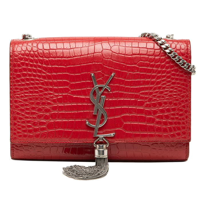 Saint Laurent Small Croc embossé Cuir Monogram Kate Pompon Sac porté croisé