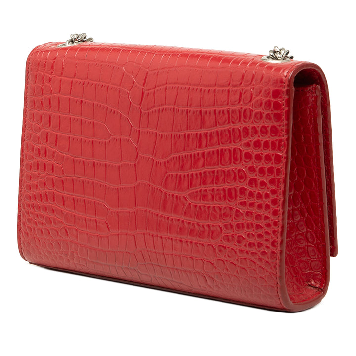Saint Laurent Small Croc embossé Cuir Monogram Kate Pompon Sac porté croisé