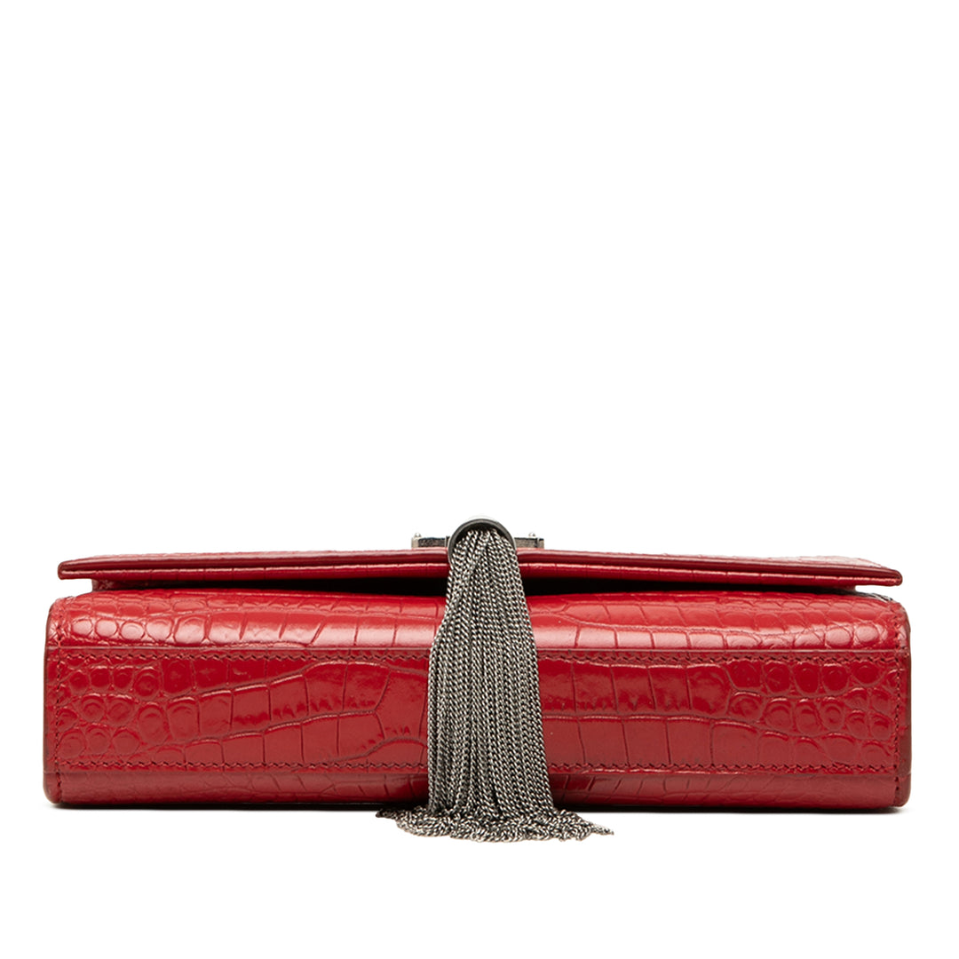 Saint Laurent Small Croc embossé Cuir Monogram Kate Pompon Sac porté croisé