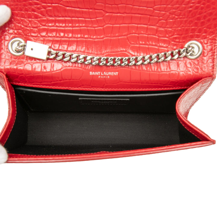 Saint Laurent Small Croc embossé Cuir Monogram Kate Pompon Sac porté croisé