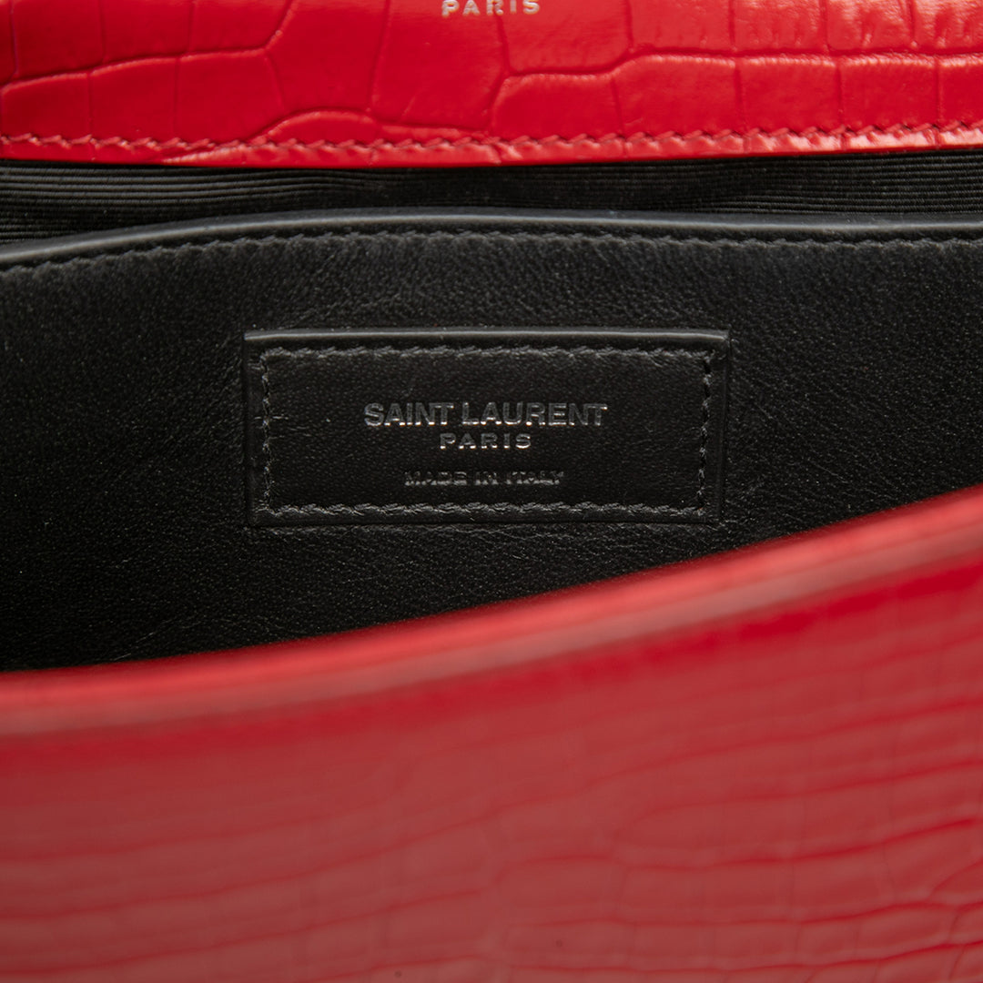 Saint Laurent Small Croc embossé Cuir Monogram Kate Pompon Sac porté croisé