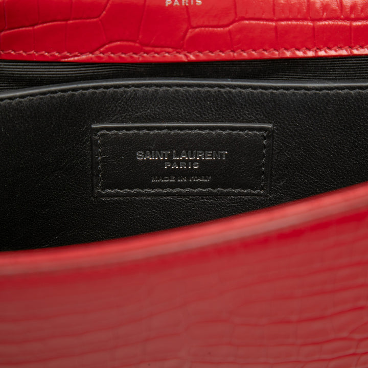 Saint Laurent Small Croc embossé Cuir Monogram Kate Pompon Sac porté croisé