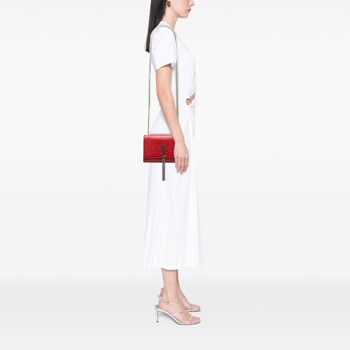 Saint Laurent Small Croc embossé Cuir Monogram Kate Pompon Sac porté croisé