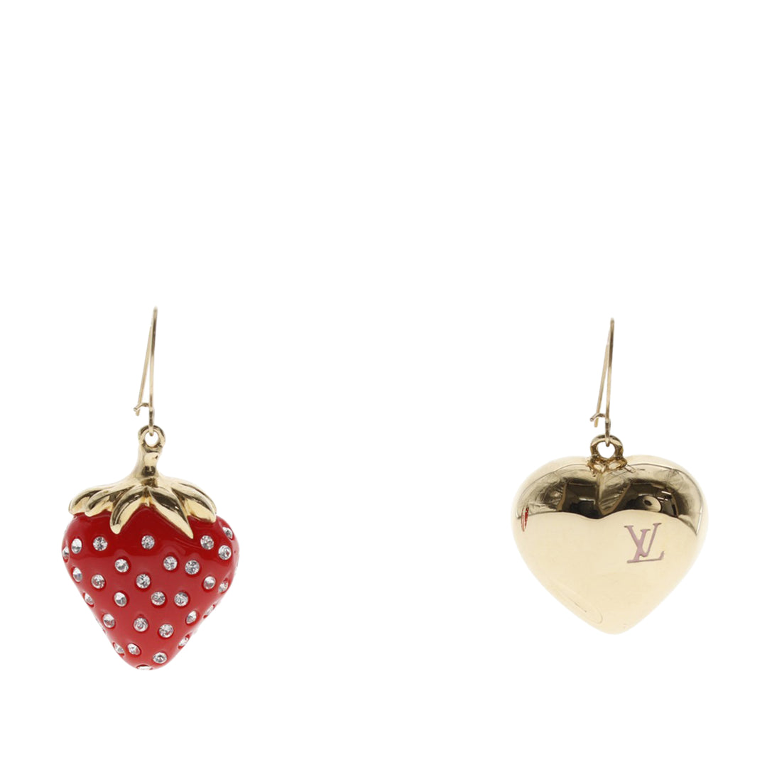 plaqué Resin et Strass Strawberry Heart Boucles d'oreilles Doré