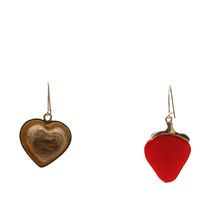 plaqué Resin et Strass Strawberry Heart Boucles d'oreilles Doré