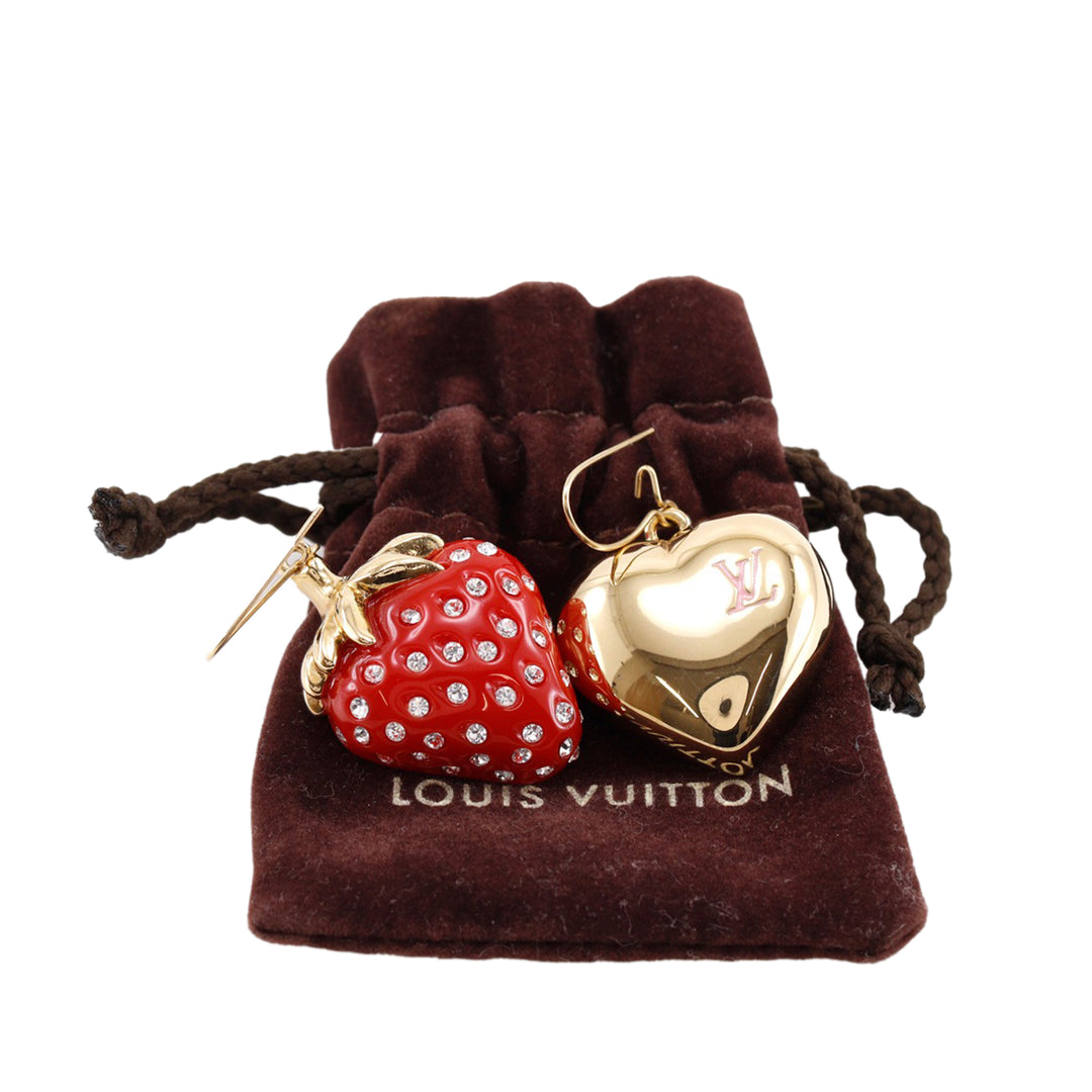 plaqué Resin et Strass Strawberry Heart Boucles d'oreilles Doré
