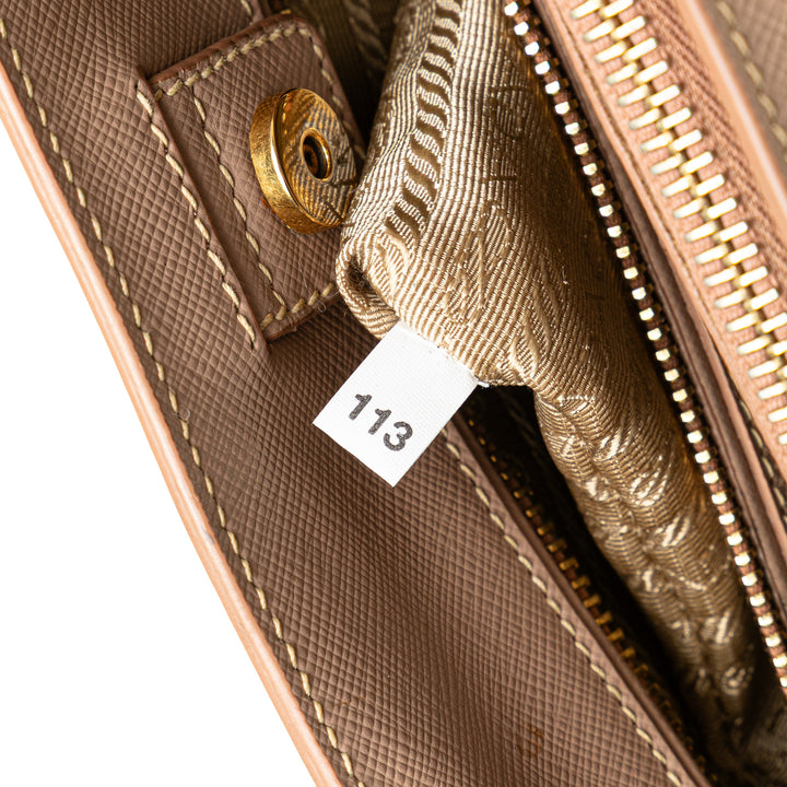 Large Saffiano Lux Galleria Satchel Brown - Gaby Paris