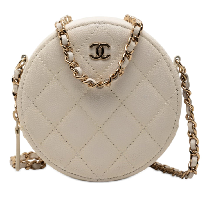 Chanel CC Matelassé Caviar Rond Pochette avec chaîne