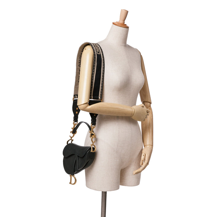 Mini Grained Calfskin Saddle Black - Gaby Paris