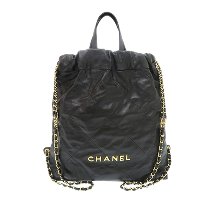 Chanel Large Matelassé brillant Cuir de veau 22 Sac à dos