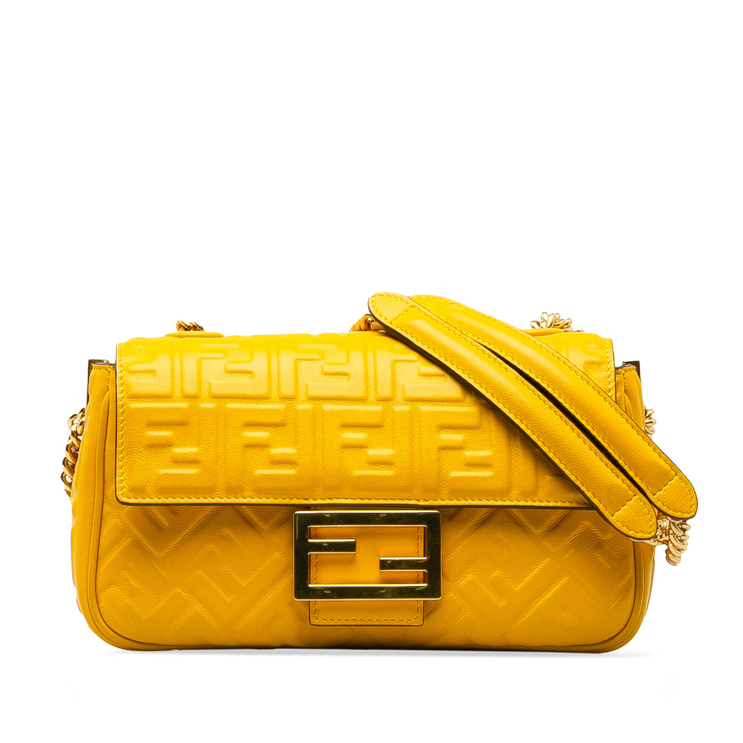 Zucca Embossed Chain Midi Baguette Yellow - Gaby Paris