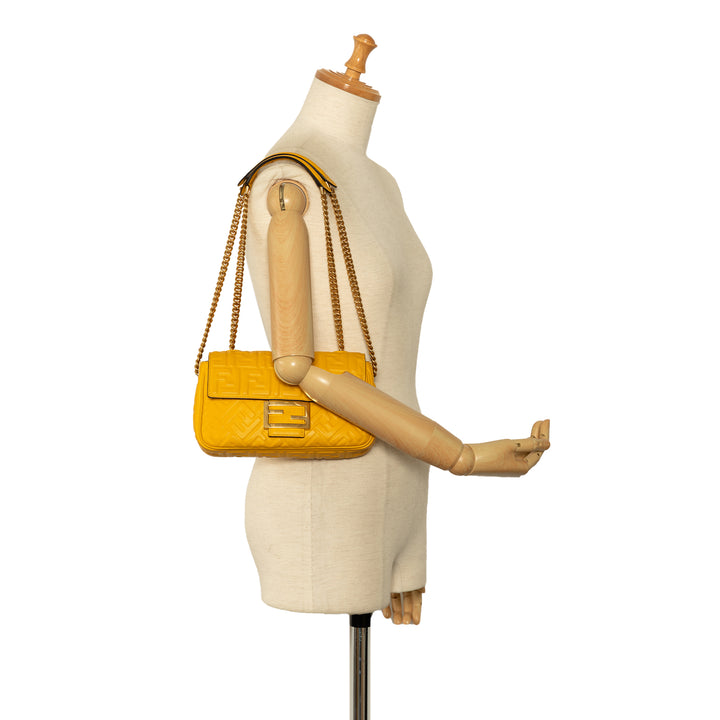 Fendi Zucca Embossed Chain Midi Baguette Yellow - GABY PARIS