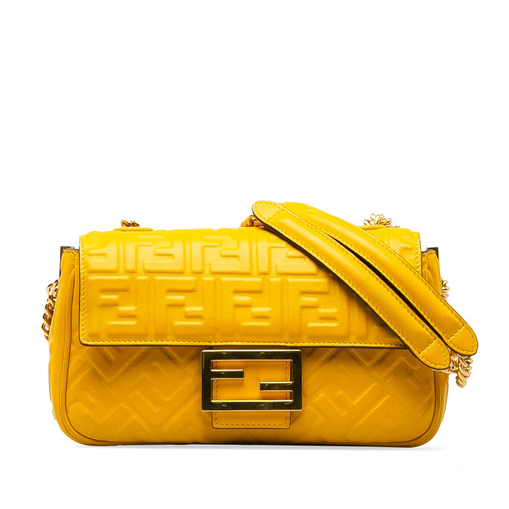 Fendi Zucca Embossed Chain Midi Baguette Yellow - GABY PARIS