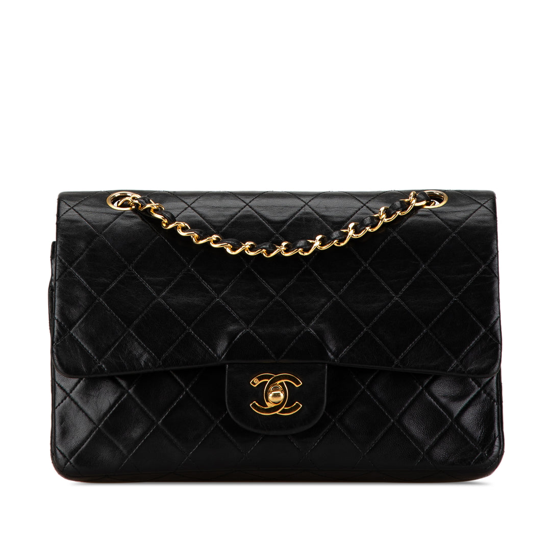 Medium Classic Lambskin Double Flap Black - Gaby Paris