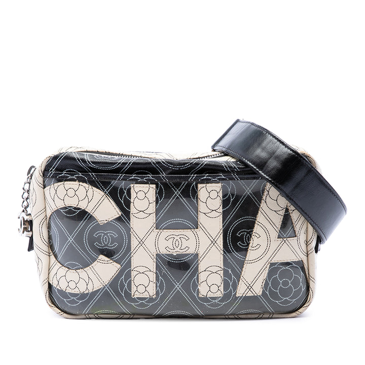 Chanel Camellia Logo Sac caméra Toile enduite Noir – vue principale – GABY PARIS