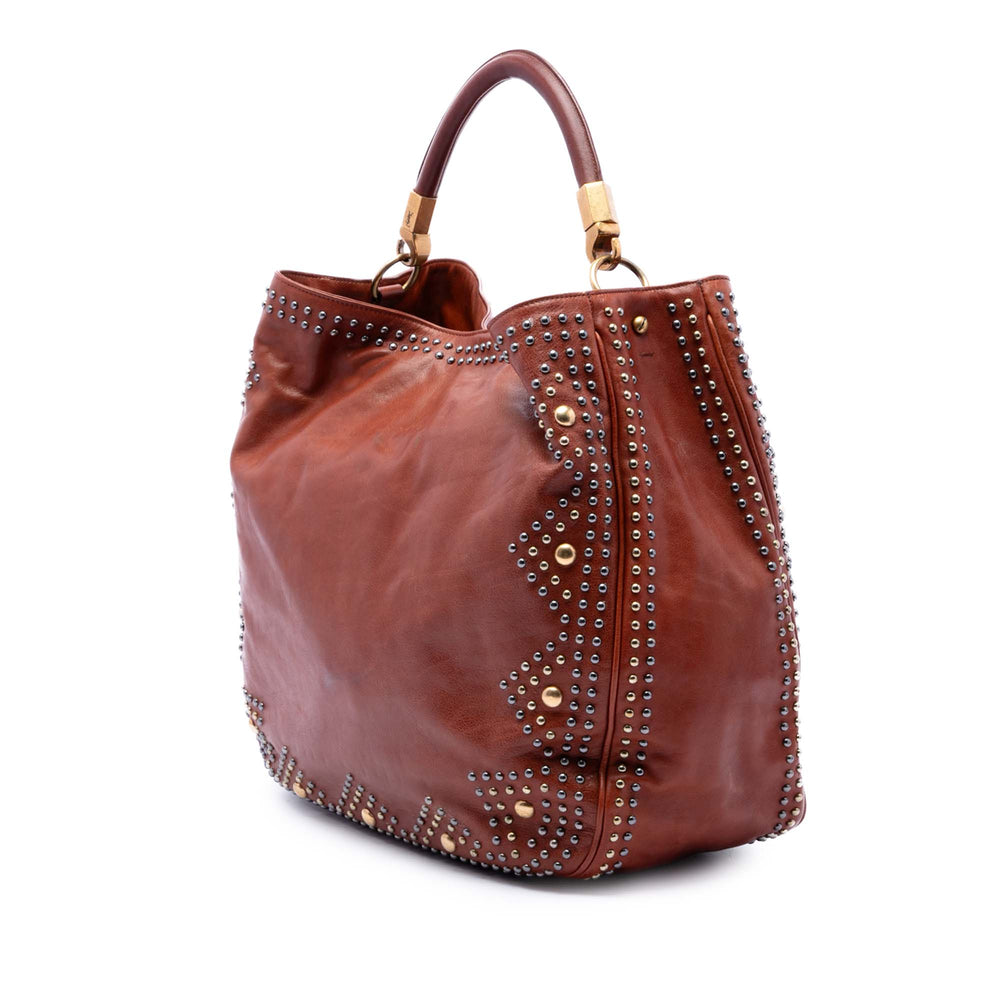 Saint Laurent clouté Roady Hobo Cuir de veau Marron – vue 2 – GABY PARIS