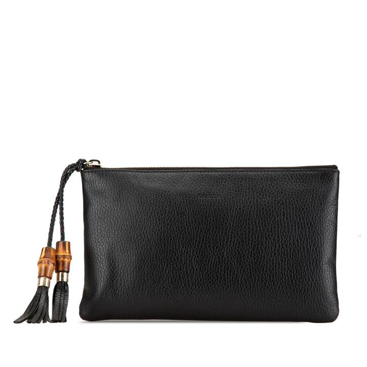 Calfskin Bamboo Clutch Black - Gaby Paris