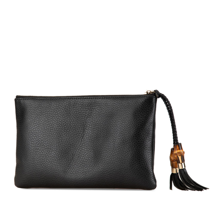 Calfskin Bamboo Clutch Black - Gaby Paris