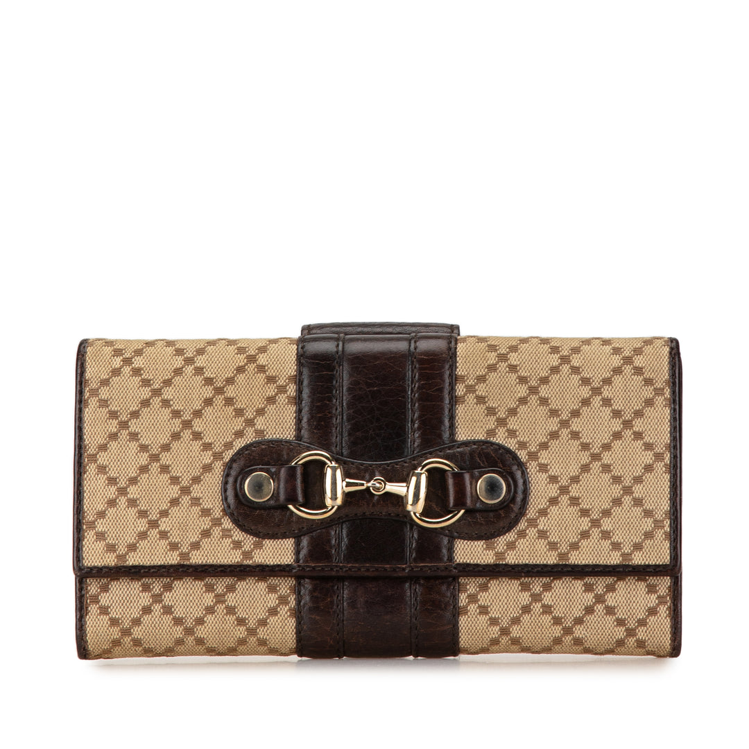 Diamante Canvas Horsebit Continental Wallet Brown - Gaby Paris