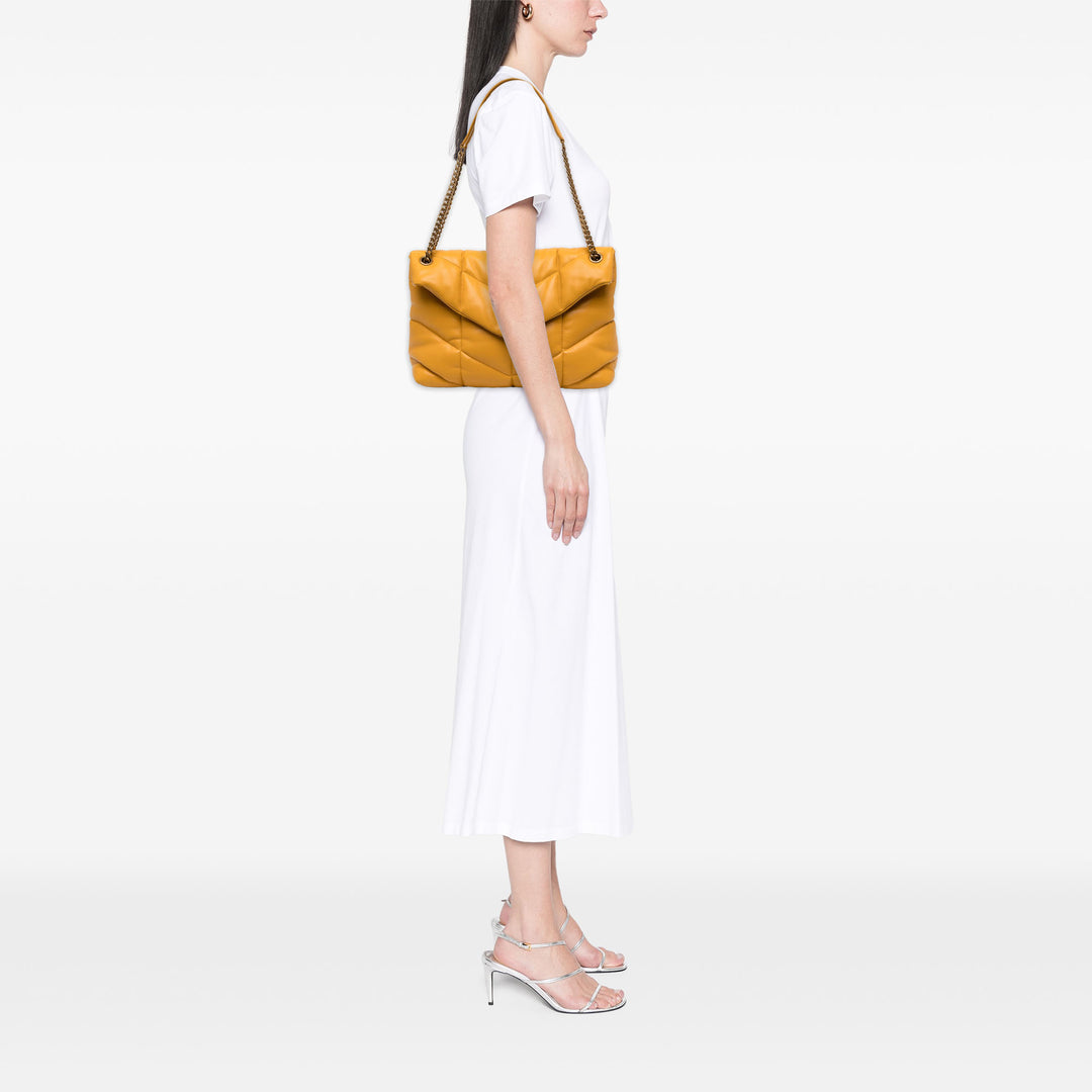 Saint Laurent Sac porté épaule Matelasse LouLou Puffer Moyen Cuir d'agneau Jaune – vue 5 – GABY PARIS