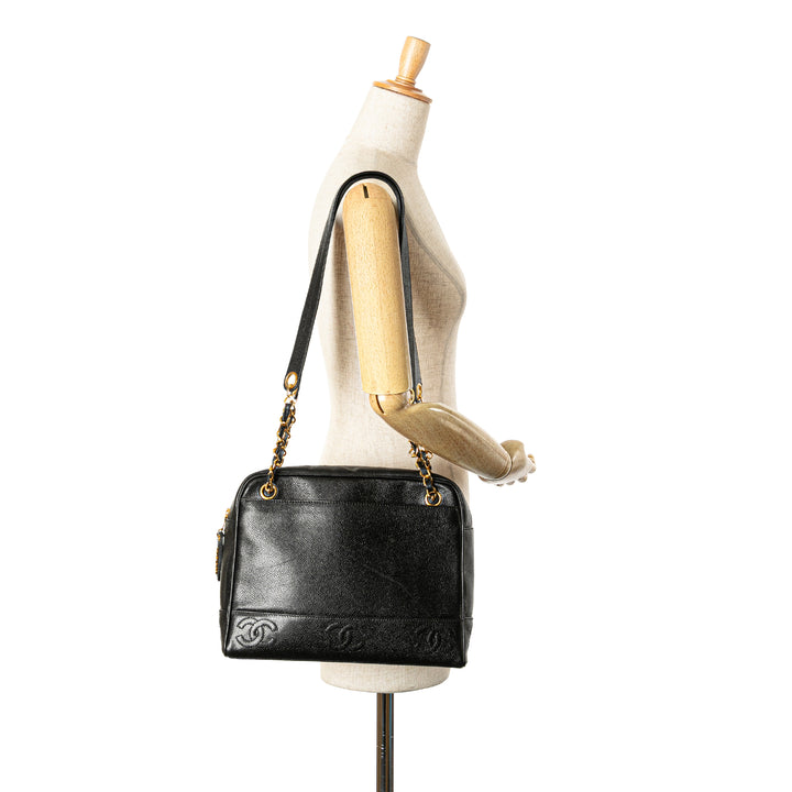 Triple CC Caviar Shoulder Bag Black - Gaby Paris