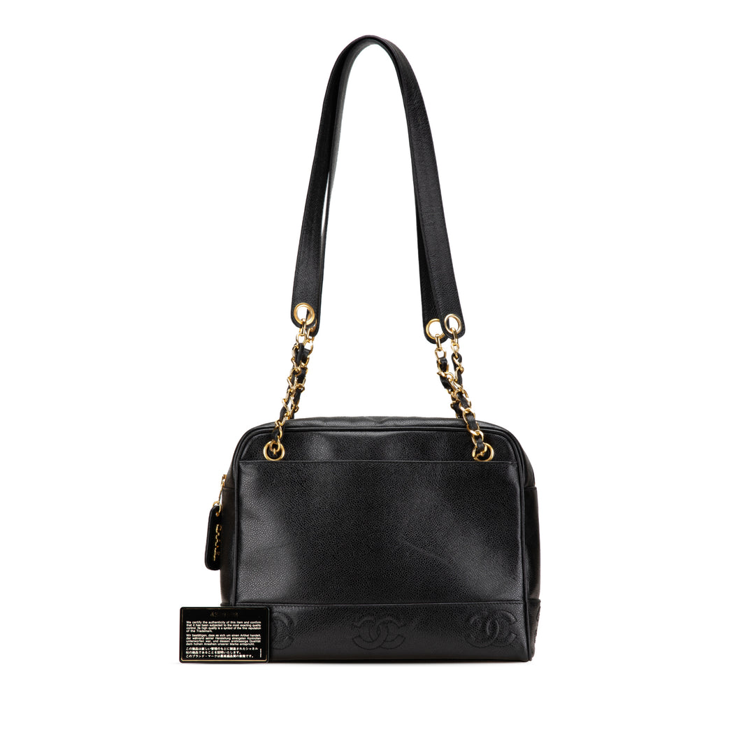 Triple CC Caviar Shoulder Bag Black - Gaby Paris