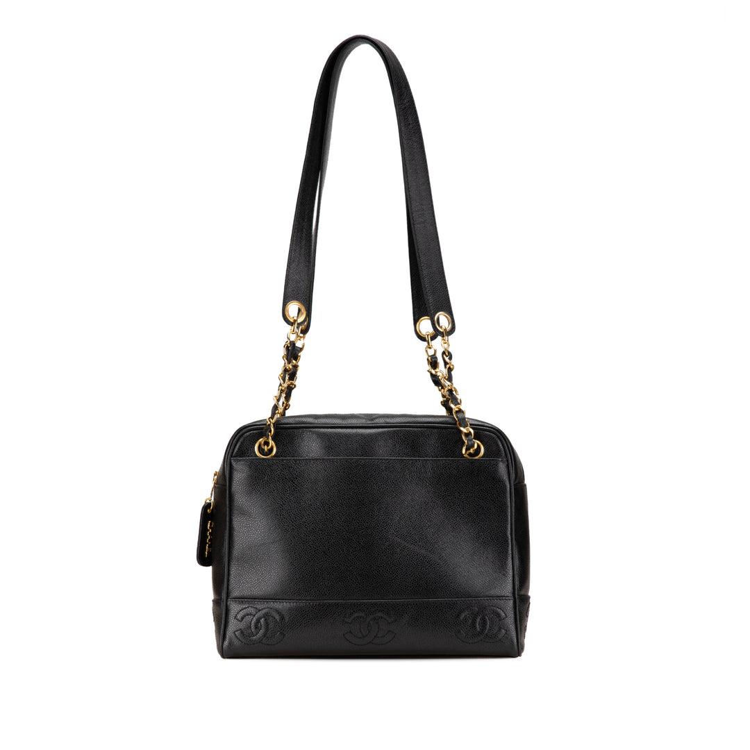 Triple CC Caviar Shoulder Bag Black - Gaby Paris