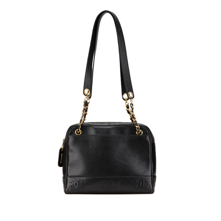Triple CC Caviar Shoulder Bag Black - Gaby Paris