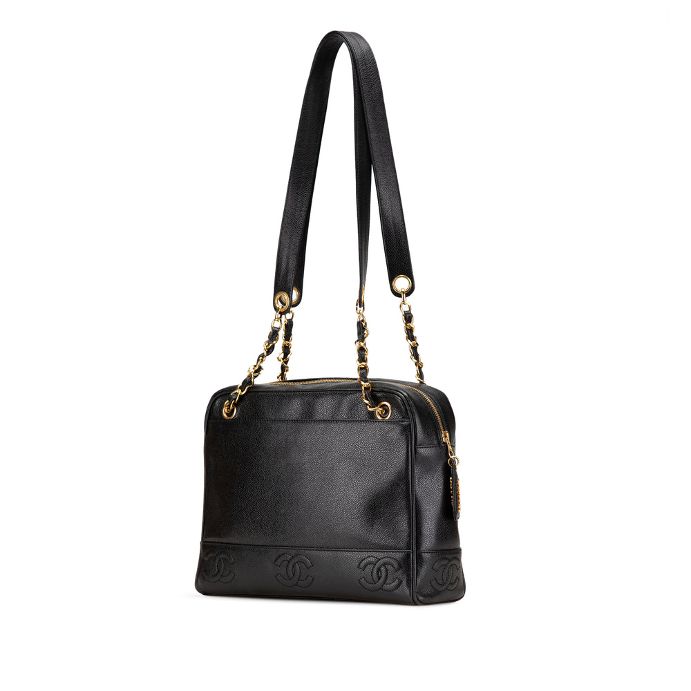 Triple CC Caviar Shoulder Bag Black - Gaby Paris