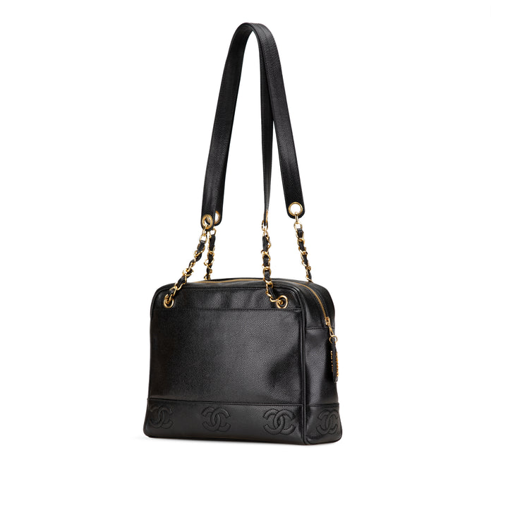 Triple CC Caviar Shoulder Bag Black - Gaby Paris