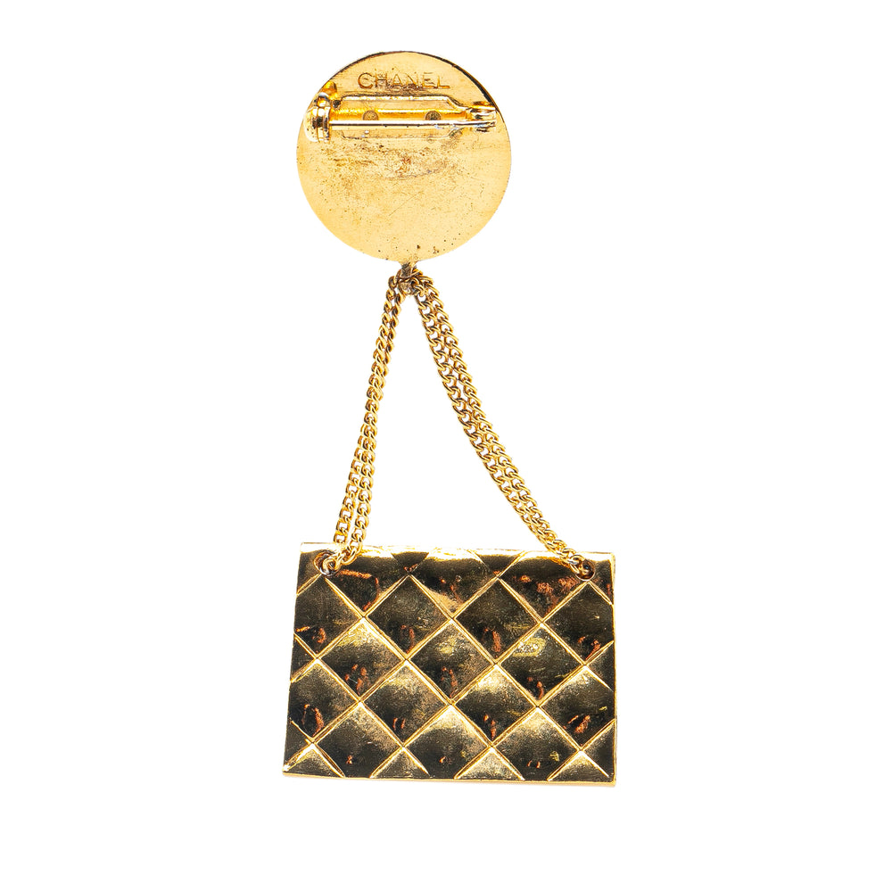 Gold Plated CC Quilted Flap Bag Brooch Gold - Gaby Paris