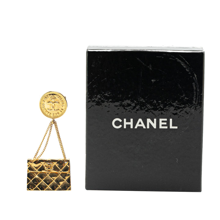 Gold Plated CC Quilted Flap Bag Brooch Gold - Gaby Paris