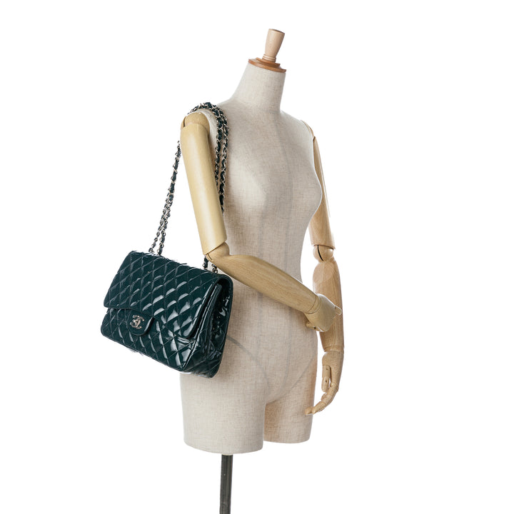 Jumbo Classic Patent Double Flap Blue - Gaby Paris