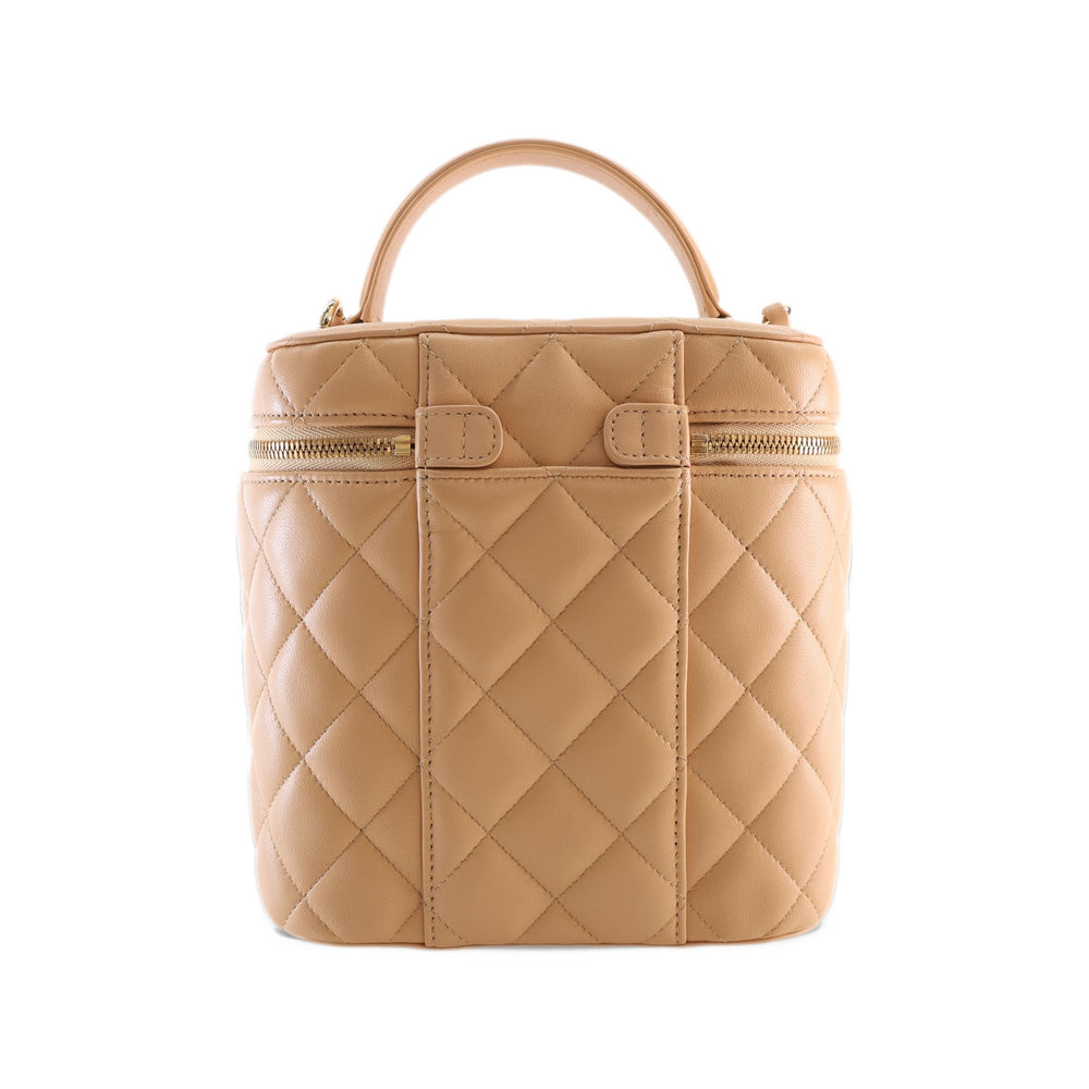 Chanel Vanity CC Matelassé avec chaîne Cuir d'agneau Beige – vue 2 – GABY PARIS