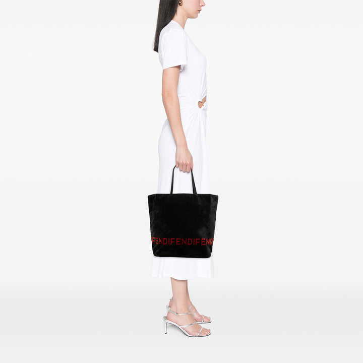 Fendi Velour Logo Cabas Noir – vue 6 – GABY PARIS