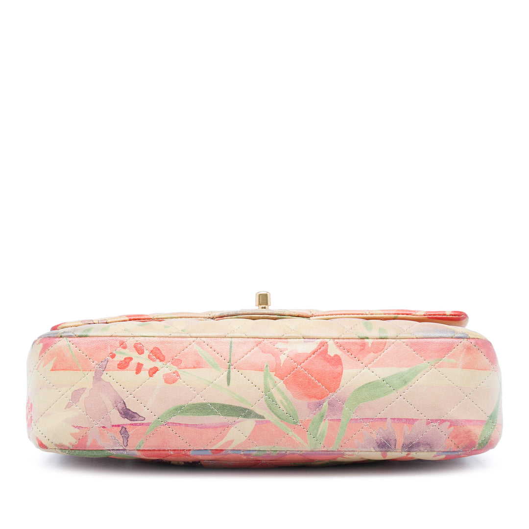 Chanel Medium Classic Cuir d’agneau Tropical Flower Print Double rabat