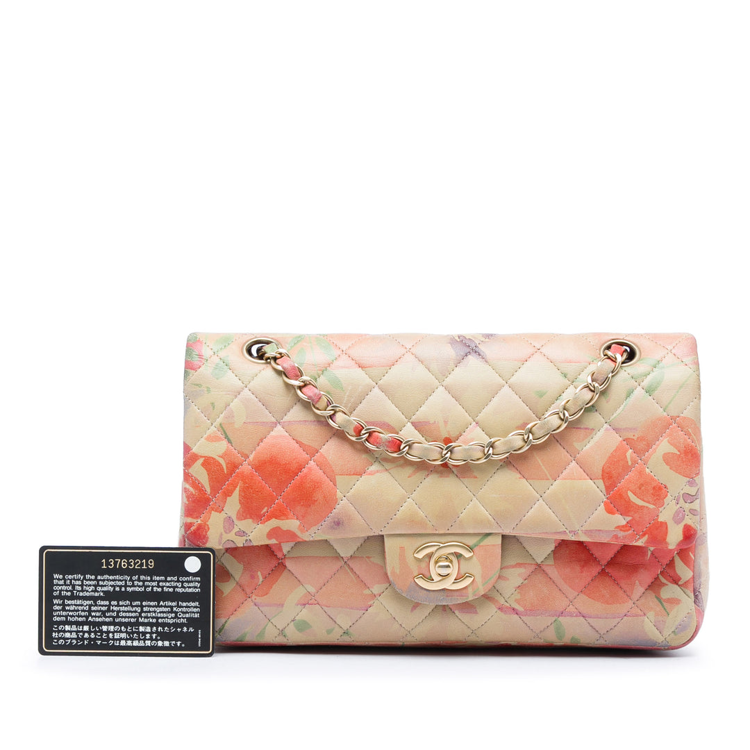 Chanel Medium Classic Cuir d’agneau Tropical Flower Print Double rabat