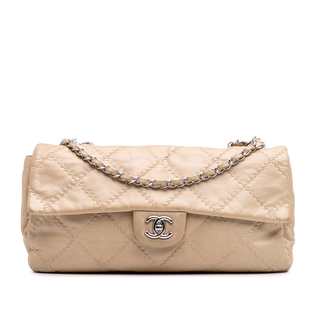 Quilted Lambskin Ultimate Stitch Flap Brown - Gaby Paris