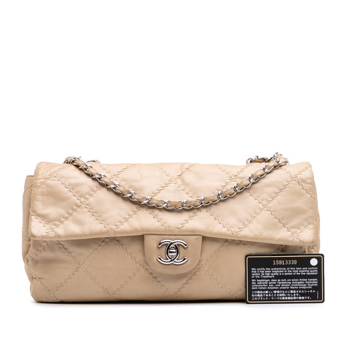 Quilted Lambskin Ultimate Stitch Flap Brown - Gaby Paris