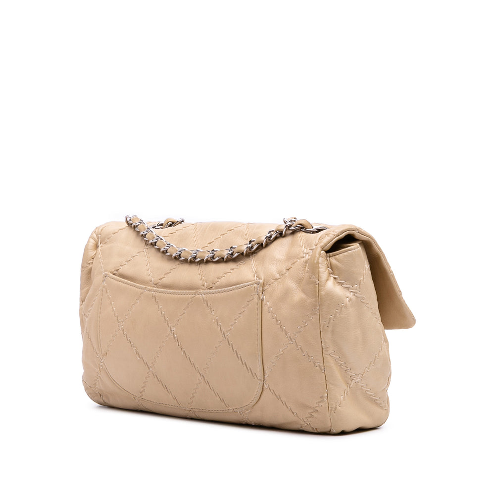 Quilted Lambskin Ultimate Stitch Flap Brown - Gaby Paris