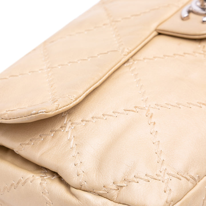 Quilted Lambskin Ultimate Stitch Flap Brown - Gaby Paris