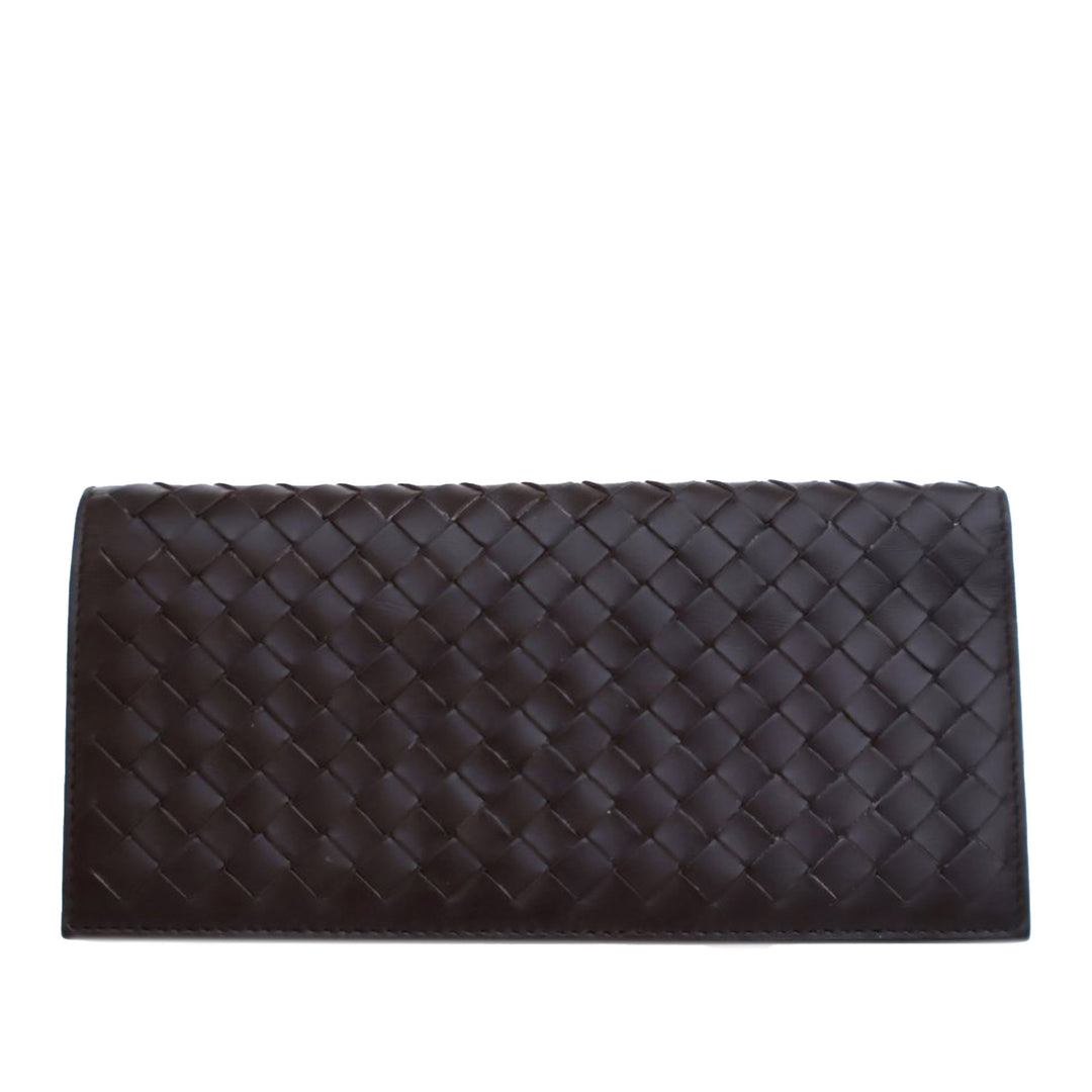 Lambskin Intrecciato Bifold Long Wallet Brown - Gaby Paris