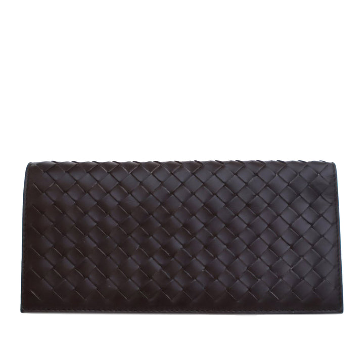 Lambskin Intrecciato Bifold Long Wallet Brown - Gaby Paris