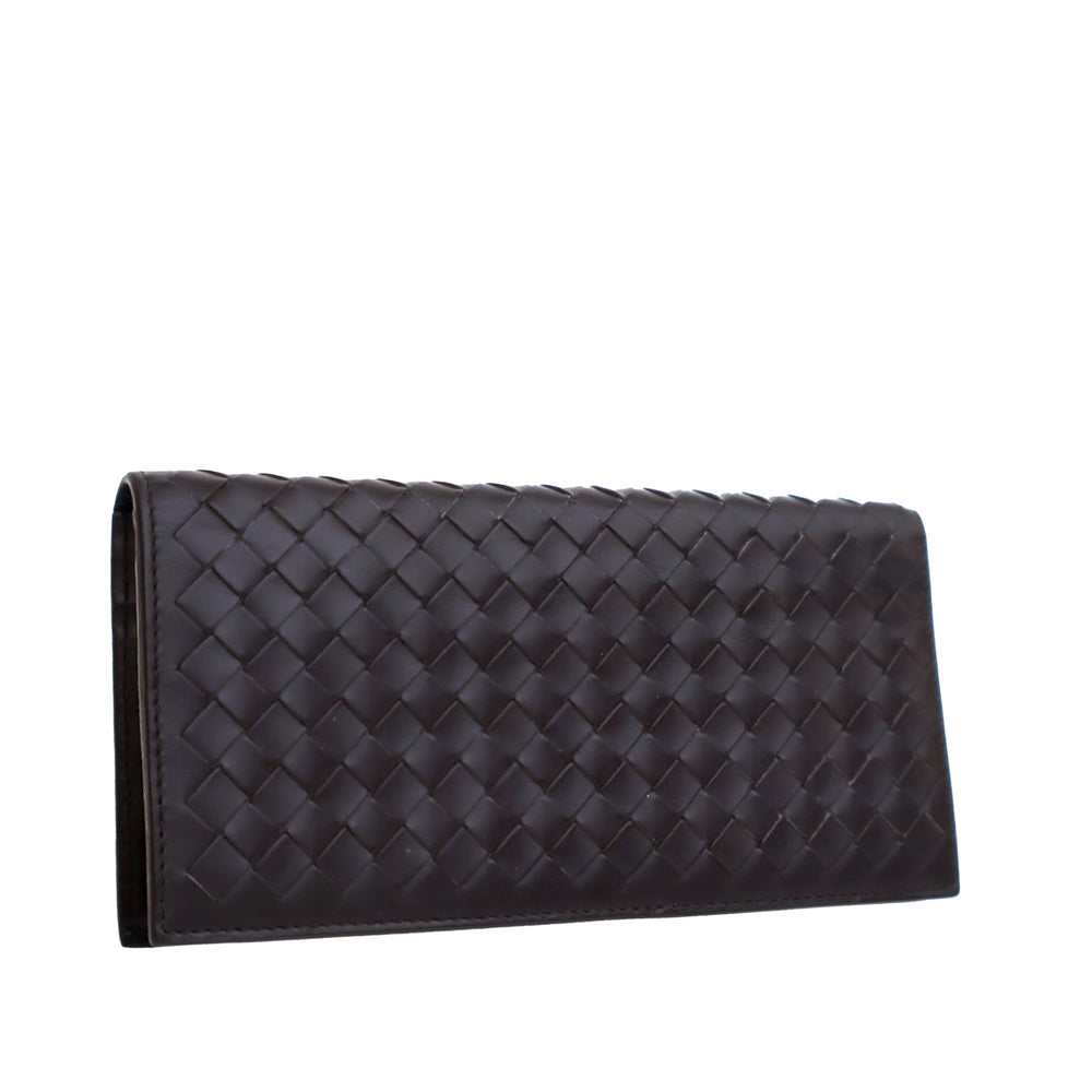 Lambskin Intrecciato Bifold Long Wallet Brown - Gaby Paris