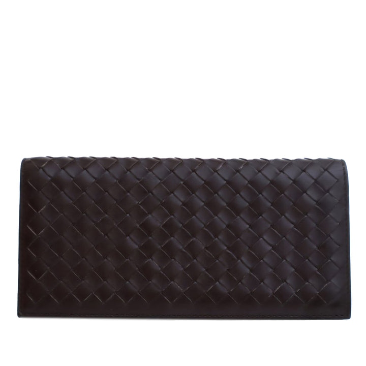 Lambskin Intrecciato Bifold Long Wallet Brown - Gaby Paris