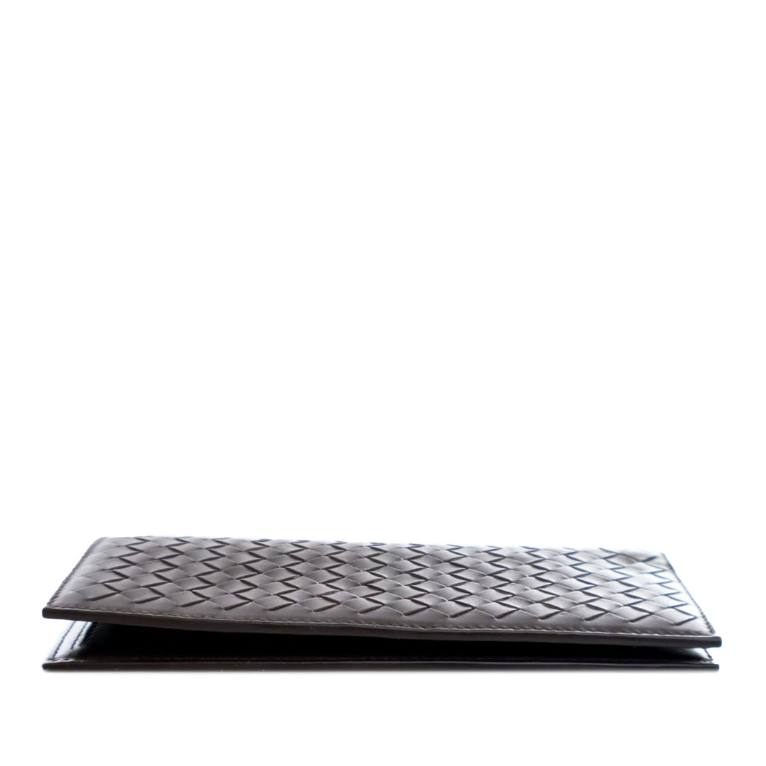 Lambskin Intrecciato Bifold Long Wallet Brown - Gaby Paris